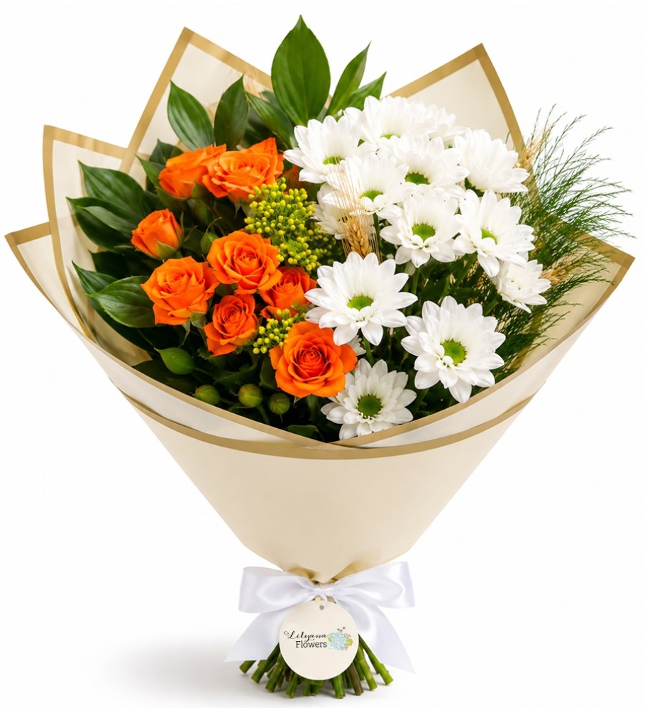 orange roses and daisy